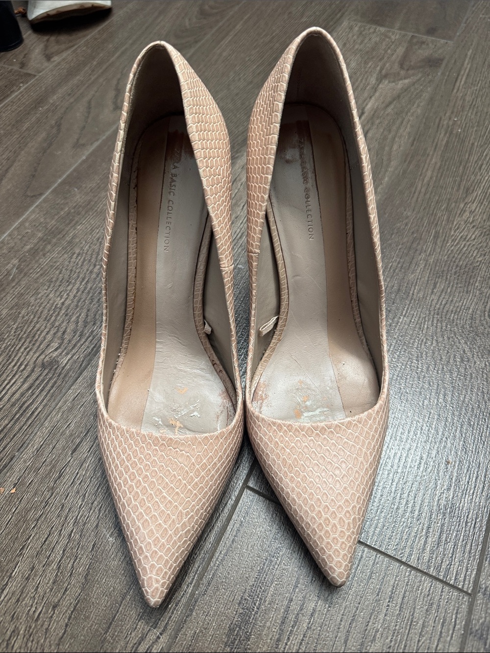 Zara Textured Pointed Toe Pumps in Nude Blush